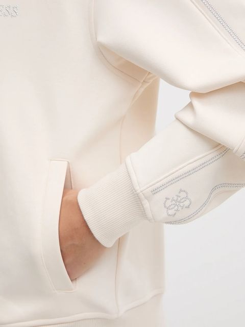 Guess bluza OCTAVIA damska kolor beżowy z kapturem z aplikacją V5BQ15 KCX22