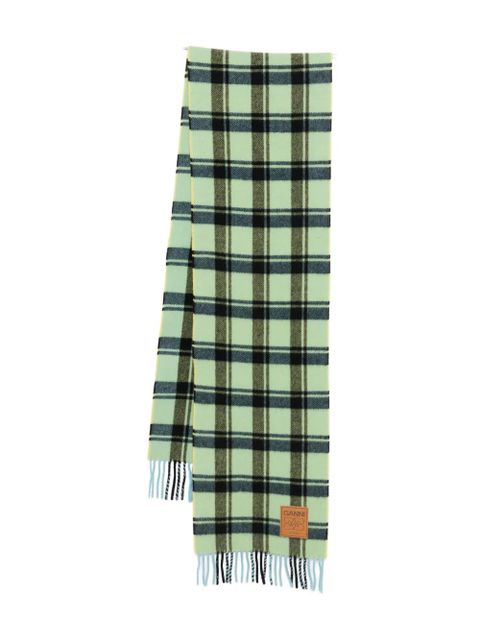 GANNI checked fringed scarf - Green