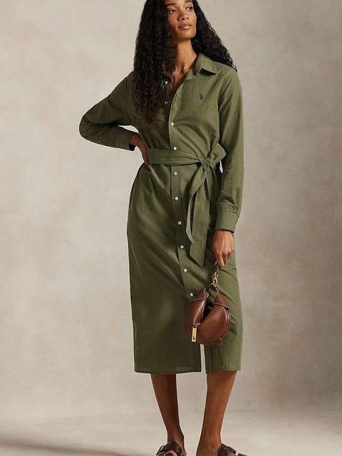 Polo Ralph Lauren sukienka z dodatkiem lnu kolor zielony mini rozkloszowana 211A96346 - zdjęcie produktu nr 1