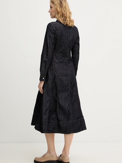 Tommy Hilfiger sukienka jeansowa kolor granatowy midi rozkloszowana WW0WW48520 - zdjęcie produktu nr 2