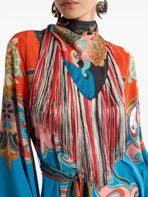ETRO fringing floral paisley scarf - Black