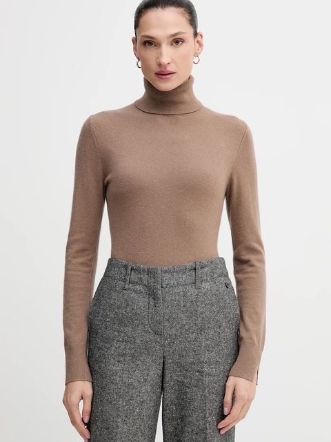 Sisley sweter z domieszką wełny damski kolor brązowy lekki z golfem 102HM2174 - zdjęcie produktu nr 1