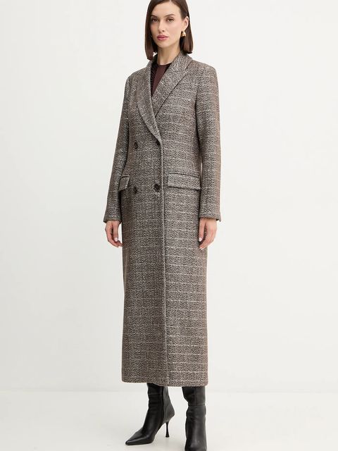 Twinset płaszcz z dodatkiem wełny kolor brązowy 252TT2041