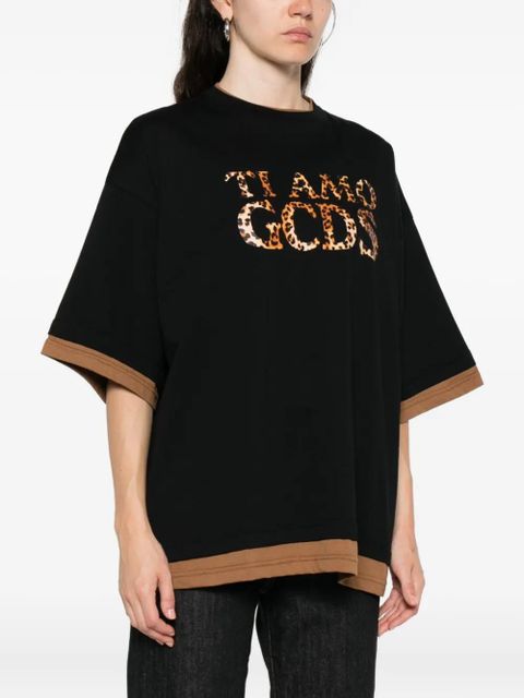 GCDS leopard-print trim t-shirt - Black