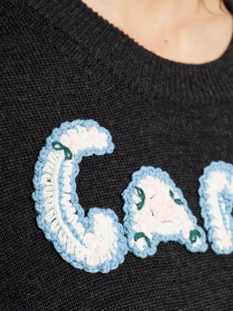 GANNI appliqué crew neck knitwear - Grey