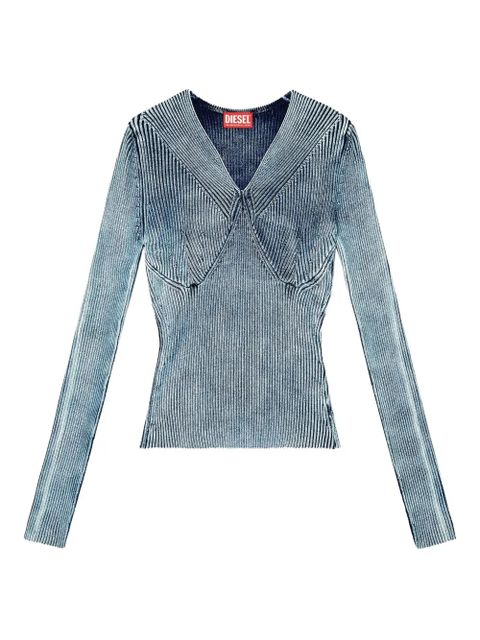 Diesel ribbed V-neck top - Blue - zdjęcie produktu nr 1