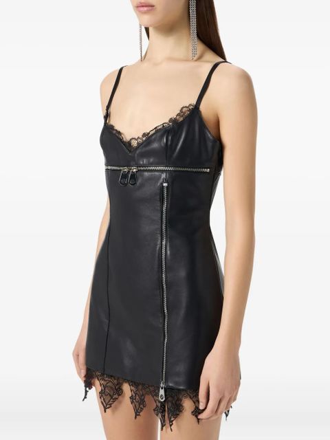 Blumarine lace-trimmed leather dress - Black