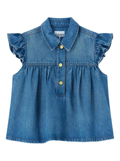 GANNI ruffled buttoned top - Blue - zdjęcie produktu nr 1