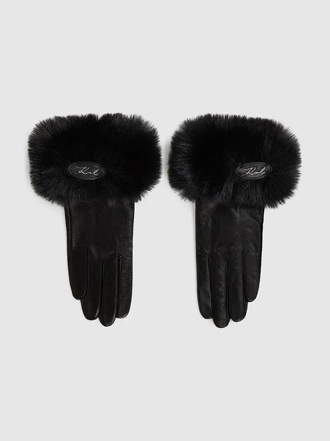 Karl Lagerfeld rękawiczki skórzane K/SIGNATURE damskie kolor czarny A4W33016