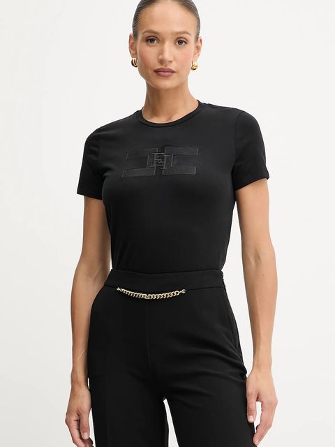 Elisabetta Franchi t-shirt bawełniany damski kolor czarny MA00756E2 - zdjęcie produktu nr 1