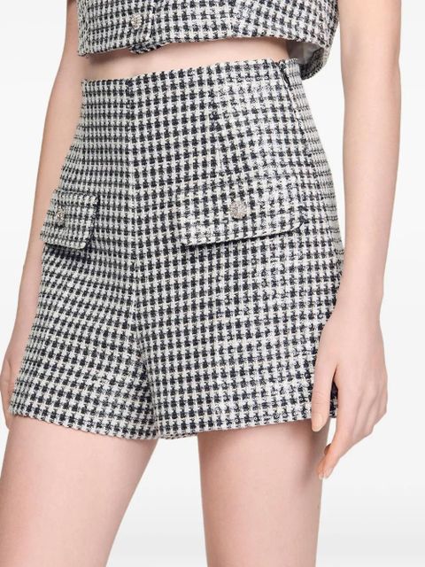 SANDRO sequin houndstooth tweed shorts - Black