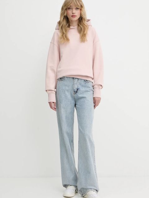 BOSS Orange bluza bawełniana damska kolor różowy z kapturem z aplikacją 50534815 - zdjęcie produktu nr 2