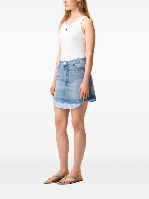 AMI Paris striped insert denim mini skirt - Blue