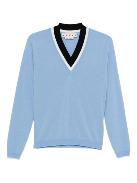 Marni V-neck wool sweater - Blue - zdjęcie produktu nr 1