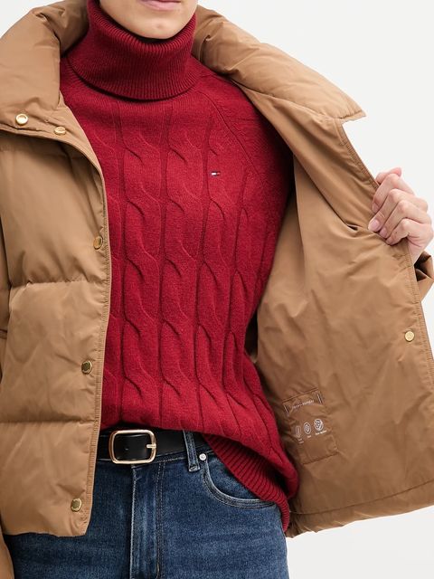 Tommy Hilfiger kurtka puchowa kolor brązowy zimowa oversize WW0WW47294