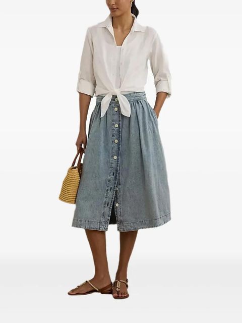 Lauren Ralph Lauren button-front gathered midi skirt - Blue - zdjęcie produktu nr 2