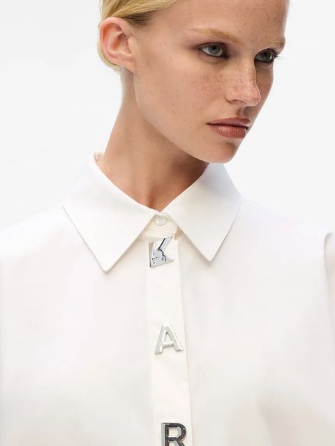 Karl Lagerfeld koszula bawełniana damska kolor biały relaxed z kołnierzykiem klasycznym A4W11022