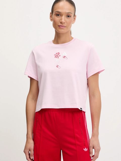 adidas t-shirt bawełniany W MINI damski kolor różowy JV6088