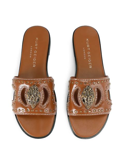 Kurt Geiger London klapki skórzane Eagle Stud Cut Out Flat damskie kolor beżowy 4734433309 - zdjęcie produktu nr 2