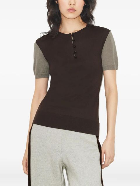 Tory Burch button wool henley T-shirt - Brown