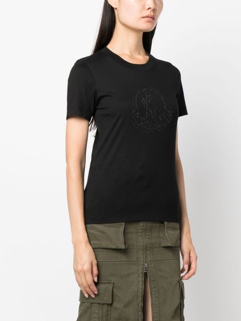 Moncler crystal-embellished logo cotton T-shirt - Black