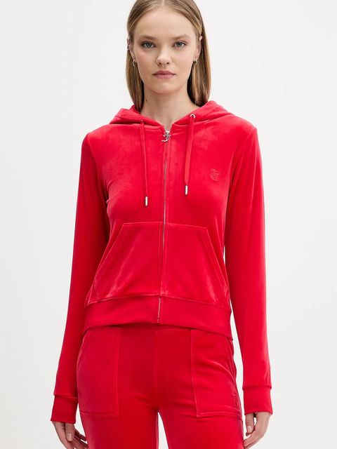 Juicy Couture bluza damska kolor czerwony z kapturem gładka JCAP176 - zdjęcie produktu nr 1