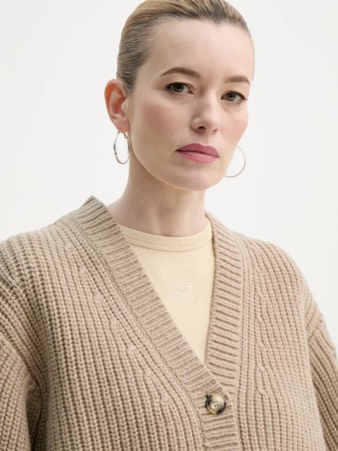 Nanushka kardigan wełniany KAROLIN damski kolor beżowy NW25RSCA11974