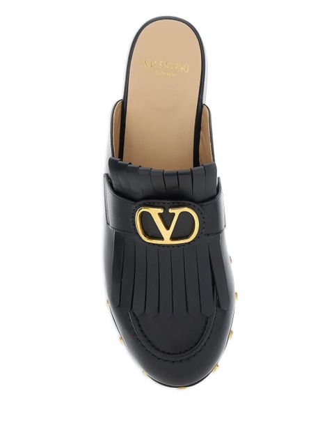 Valentino Garavani V-logo Signature fringed mules - Black