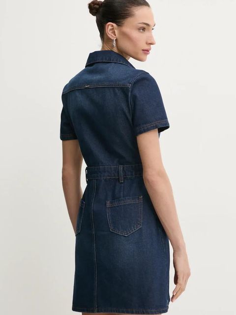 Morgan sukienka jeansowa kolor granatowy mini dopasowana