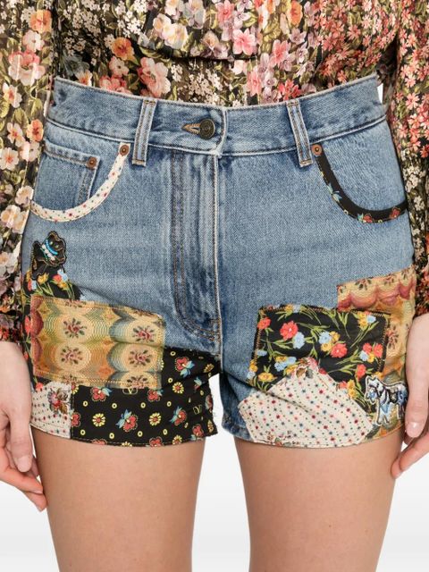 Valentino Garavani patchwork beaded-appliqué denim shorts - Blue