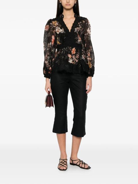 ZIMMERMANN Carousel floral-print lace-trim blouse - Black - zdjęcie produktu nr 2