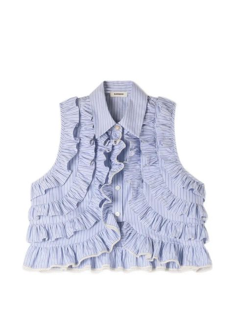 SANDRO striped-pattern ruffled blouse - Blue - zdjęcie produktu nr 1