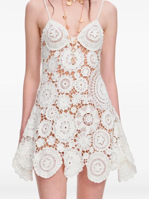 Self-Portrait crochet floral-patchwork mini dress - White