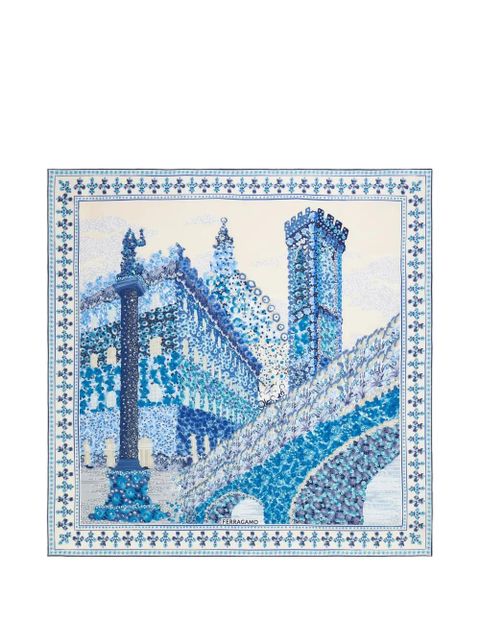 Ferragamo palazzo print silk scarf - Blue - zdjęcie produktu nr 1