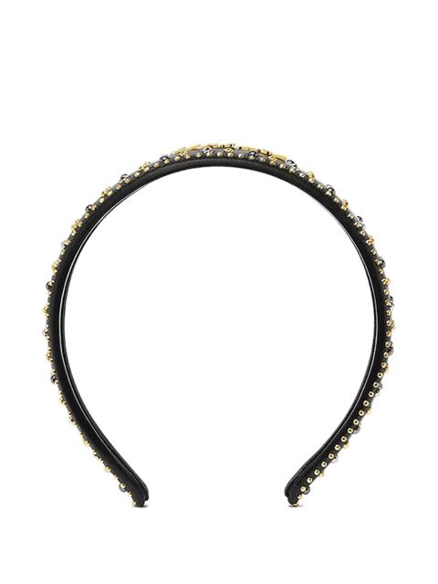 Versace leather logo-plaque studded headband - Black - zdjęcie produktu nr 2