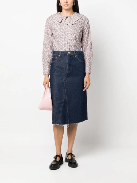 GANNI Heavy raw-cut hem denim midi skirt - Blue