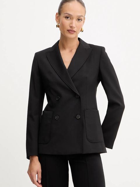 Weekend Max Mara marynarka wełniana ORNATI kolor czarny dwurzędowa gładka 2525046012600 - zdjęcie produktu nr 1