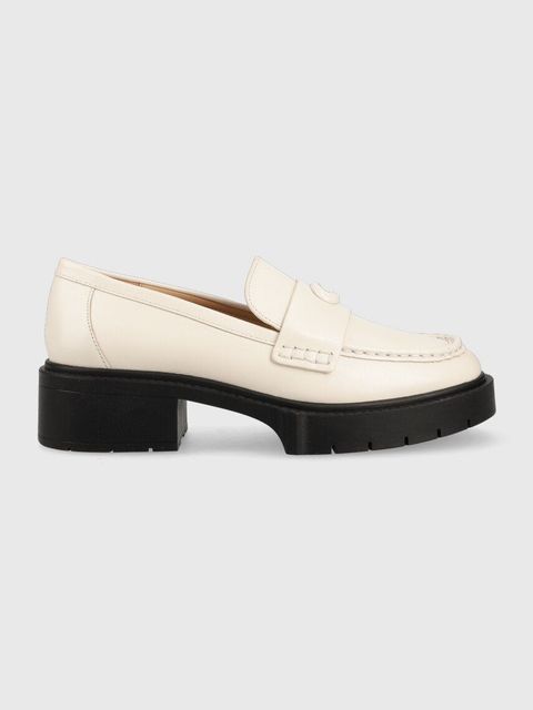 Coach mokasyny skórzane Leah Loafer damskie kolor beżowy na platformie CB990 - zdjęcie produktu nr 2