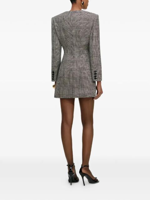 Self-Portrait check button mini dress - Black