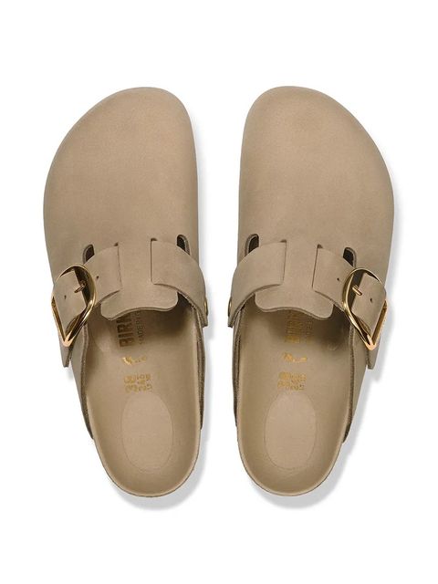 Birkenstock klapki skórzane Boston Big Buckle damskie kolor beżowy 1030393