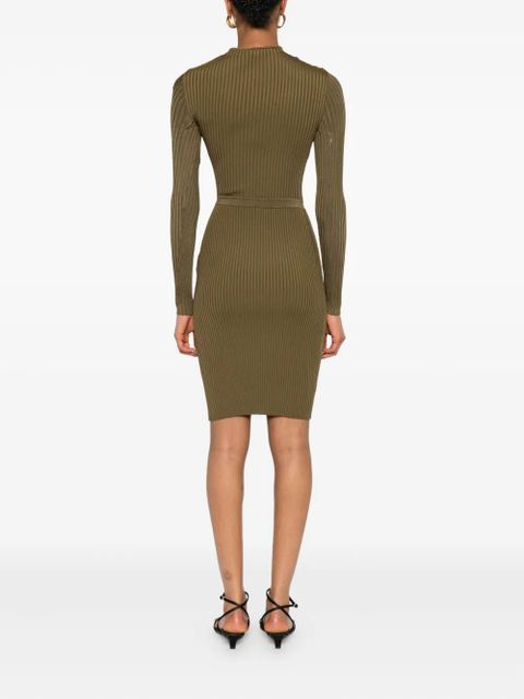 Self-Portrait ribbed button-detail dress - Green