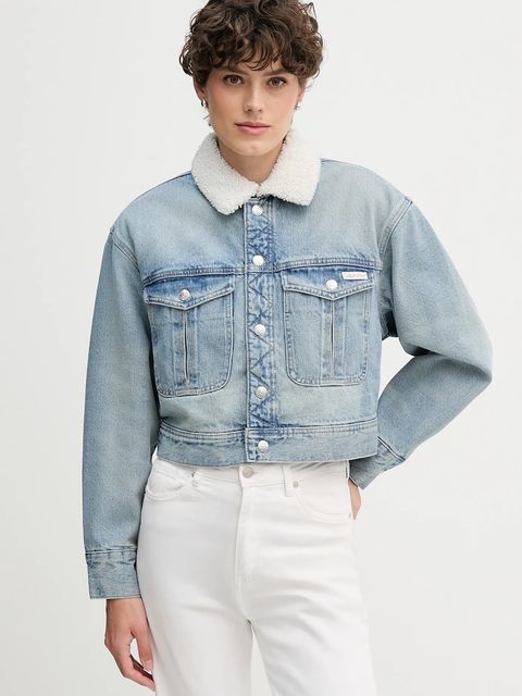 Calvin Klein Jeans kurtka jeansowa kolor niebieski przejściowa oversize LV047D736G