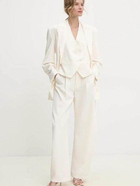 Answear.LAB marynarka kolor beżowy jednorzędowa gładka