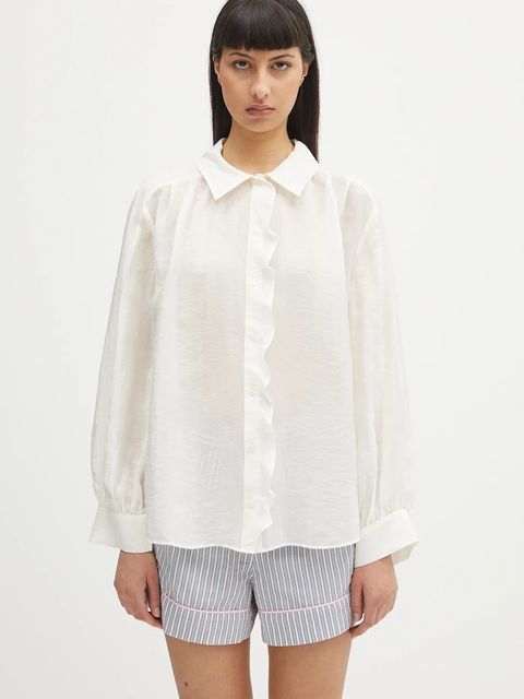 Samsoe Samsoe koszula Sathistle damska kolor beżowy relaxed z kołnierzykiem klasycznym F25100022 - zdjęcie produktu nr 1