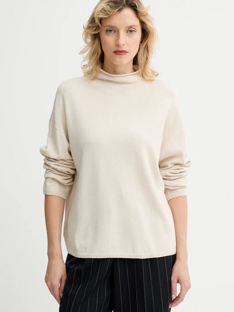 Marc O'Polo sweter z dodatkiem wełny damski kolor beżowy lekki z półgolfem 509511860481 - zdjęcie produktu nr 1