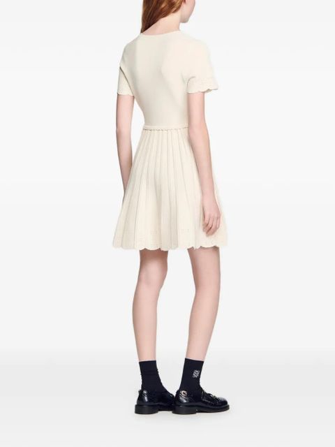 SANDRO buttoned scalloped mini dress - Neutrals