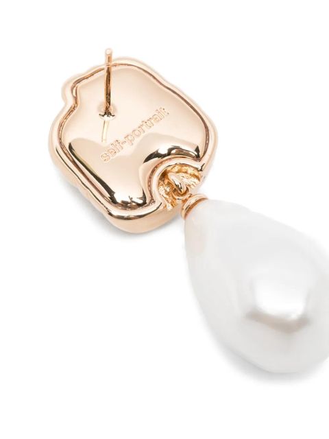 Self-Portrait pear-drop earrings - Gold