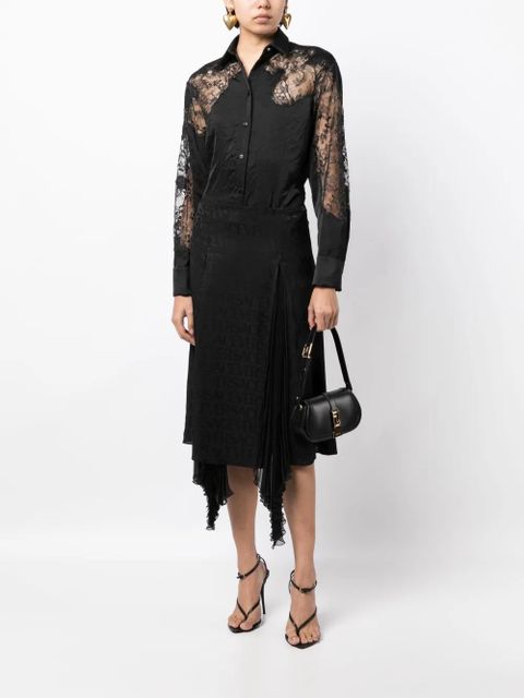 Versace sheer-lace crinkled satin shirt - Black