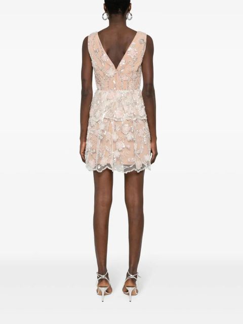 Self-Portrait sequined lace mini dress - Neutrals