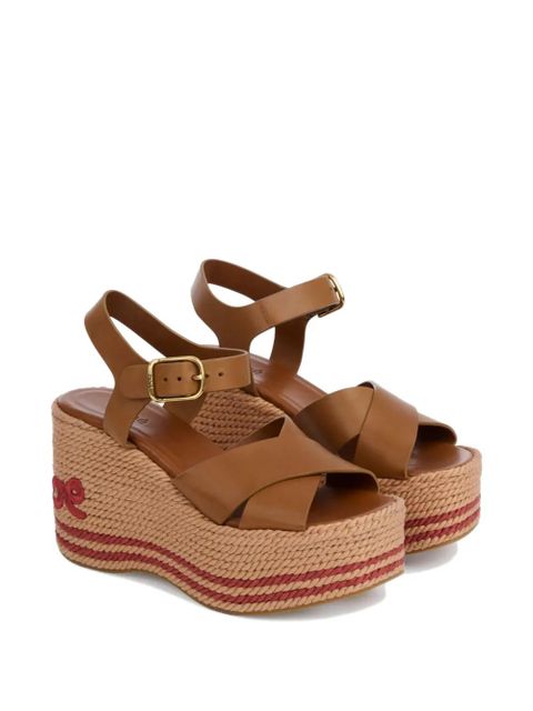 Chloé logo-embroidered platform sandals - Brown - zdjęcie produktu nr 2